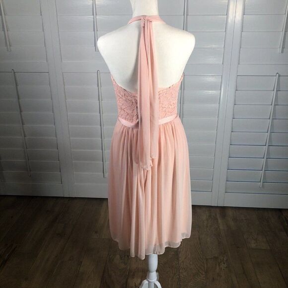 Peach Cocktail Dress 4 Pink Lace Chiffon Bridesmaid Dance Halter Homecoming Prom - Picture 4 of 10
